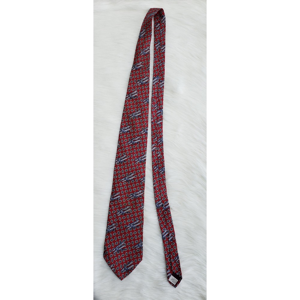 John Weitz Vintage BiPlane Airplane Silk Mens Tie - Picture 2 of 5